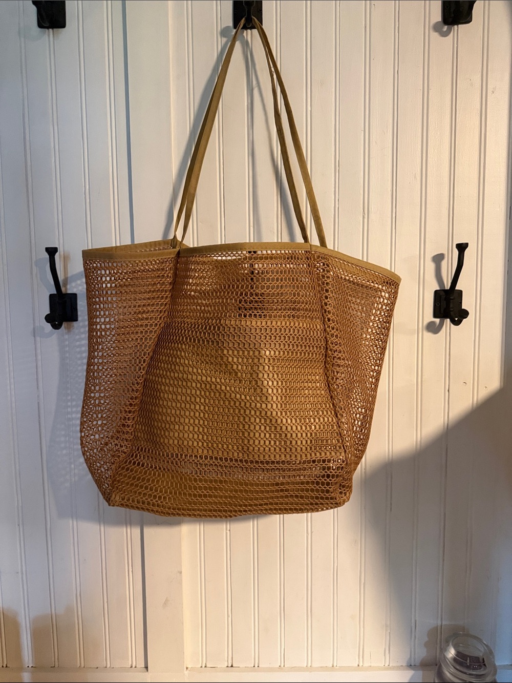 Woven Mesh Tote Bag in Tan